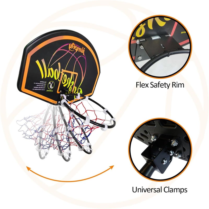 jumpfly Trampoline Basketball Hoop Attachment, Basketball Hoop for Trampoline Easy to Install, Universal Trampoline Accessories Fits Straight Pole & Curved Pole with Mini Balls & Pump - Image 3